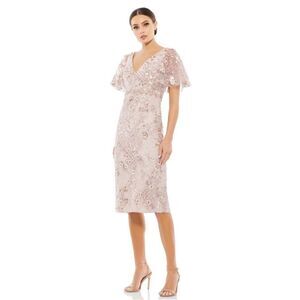 Mac Duggal Embellished Illusion Butterfly Sleeve Cocktail Midi Dress size 10 NWT